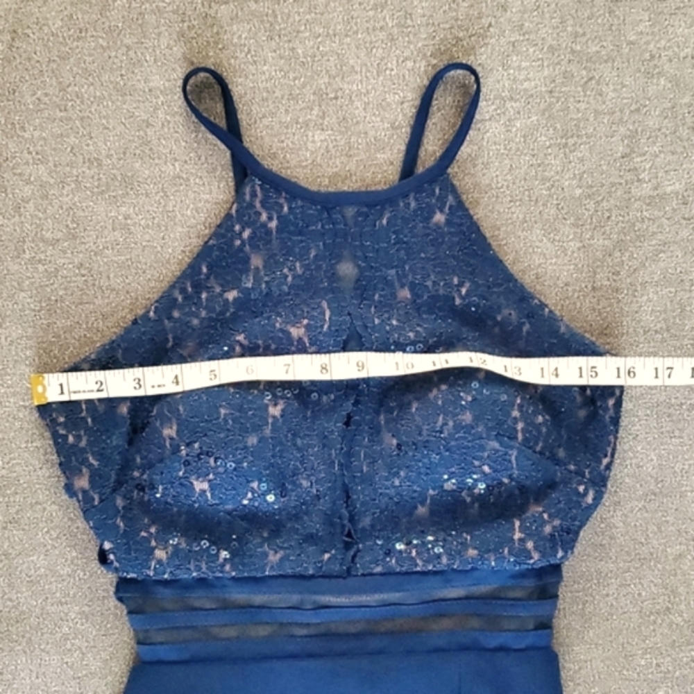 Morgan & Co. Teal Sequin Floral Lace Women's Formal Dress JUNIORS SIZE: 5/6 - Picture 8 of 16